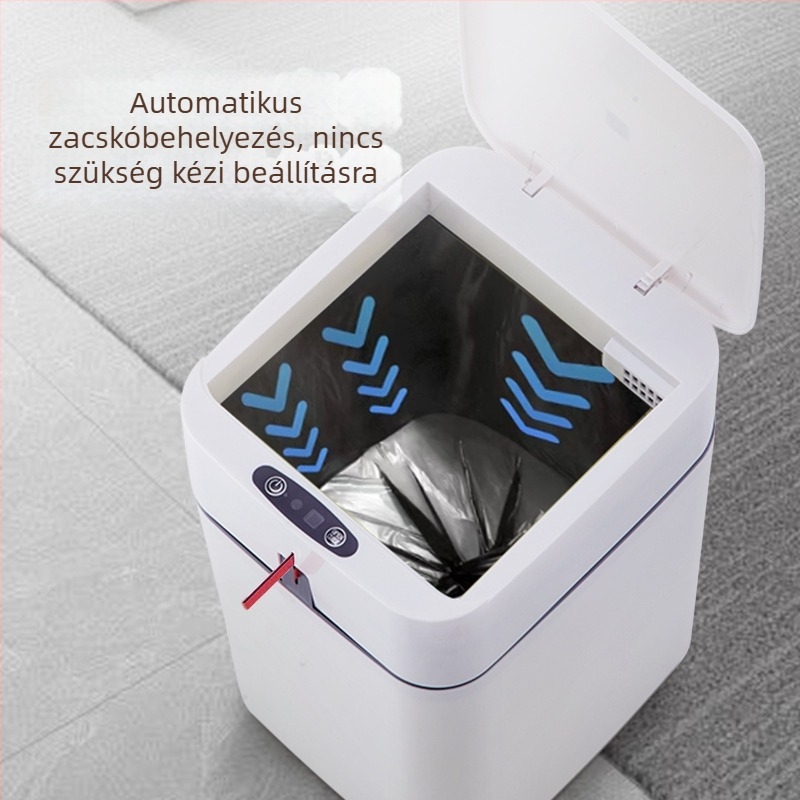 Okos szenzoros kuka fedéllel, automatikus nyitás mozgásérzékeléssel, kék fényjelzés, 12L+