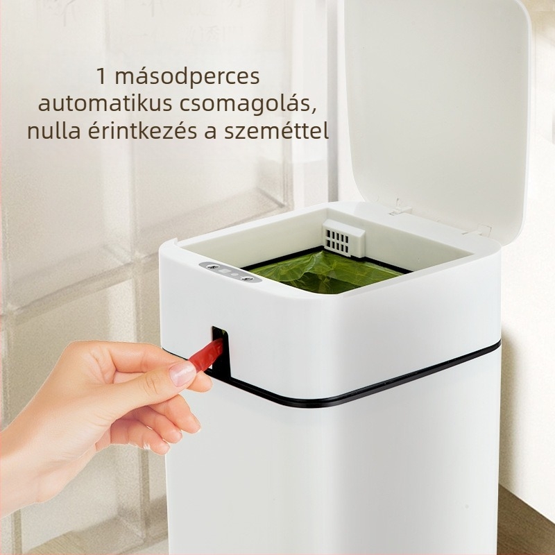 Okos szenzoros kuka fedéllel, automatikus nyitás mozgásérzékeléssel, kék fényjelzés, 12L+