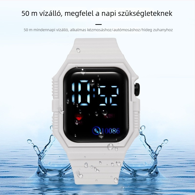 Campus-stílusú digitális karóra, négyzetes kijelzővel, vízálló, középiskolás lányoknak