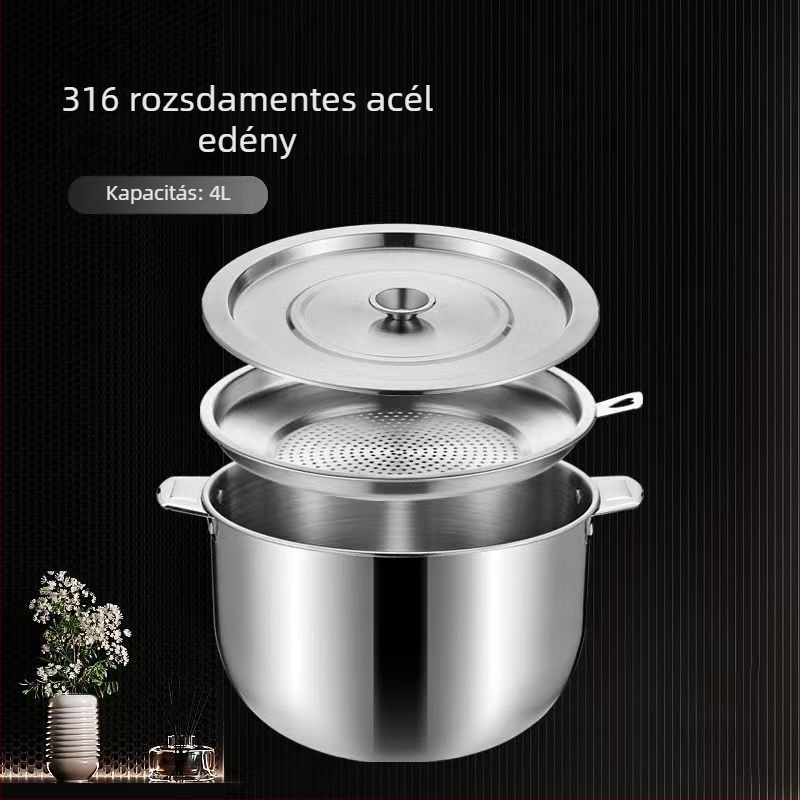 Rozsdamentes acélból készült multifunkcionális olajszűrő edény fedéllel, olajtároló edény, leveses fazék, kiemelt húsos tartály