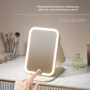 LED sminktükör világítással, összecsukható asztali tükör, hordozható kozmetikai tükör