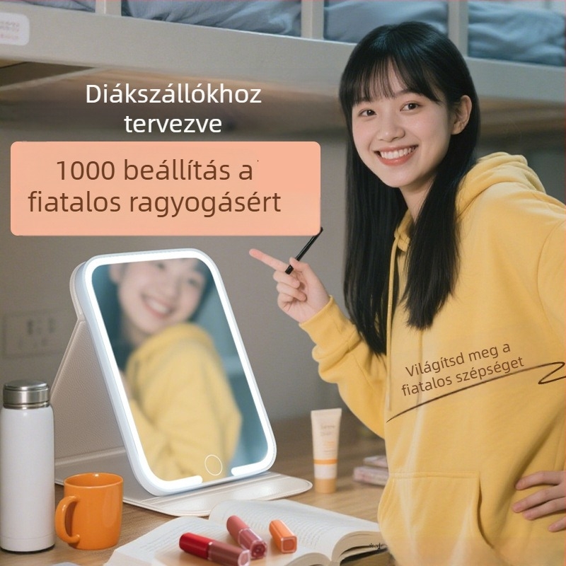 LED sminktükör világítással, összecsukható asztali tükör, hordozható kozmetikai tükör