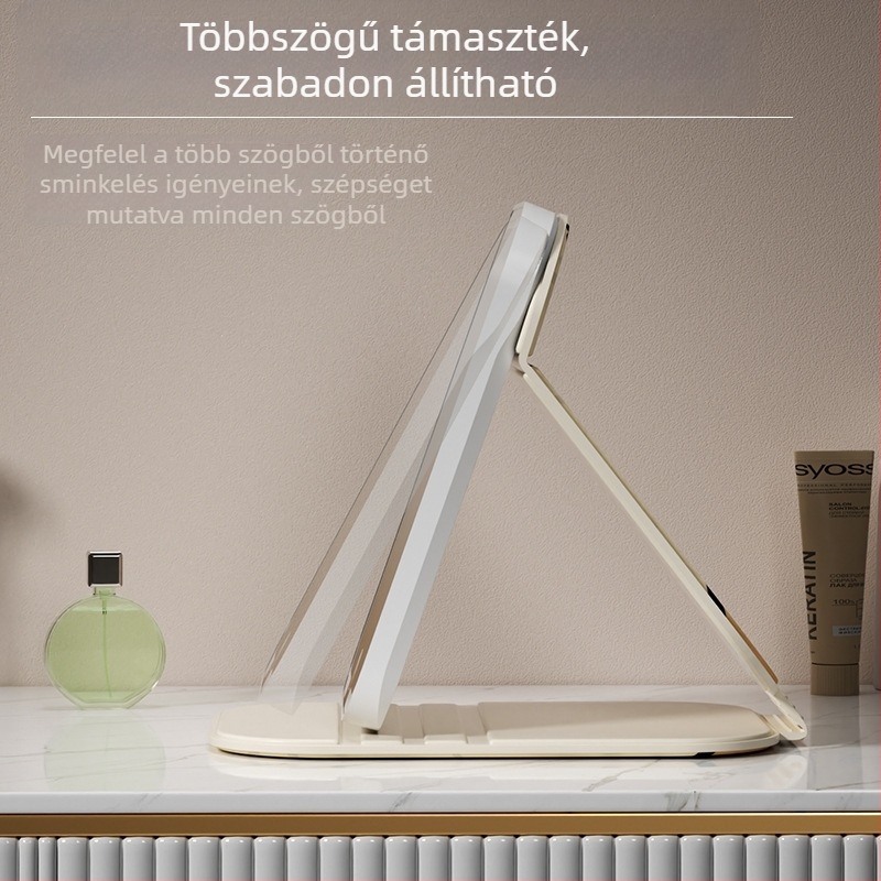 LED sminktükör világítással, összecsukható asztali tükör, hordozható kozmetikai tükör