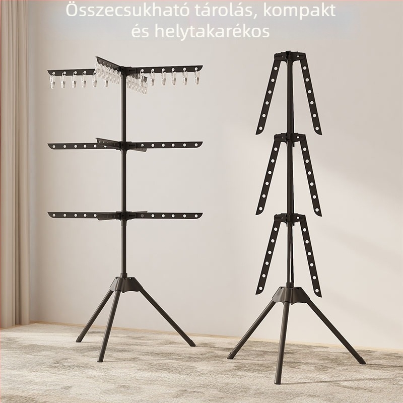 Többszintes, összecsukható ruhaszárító kampókkal – erkélyre és hálószobába, beltéri használatra, nagy kapacitású, többfunkciós