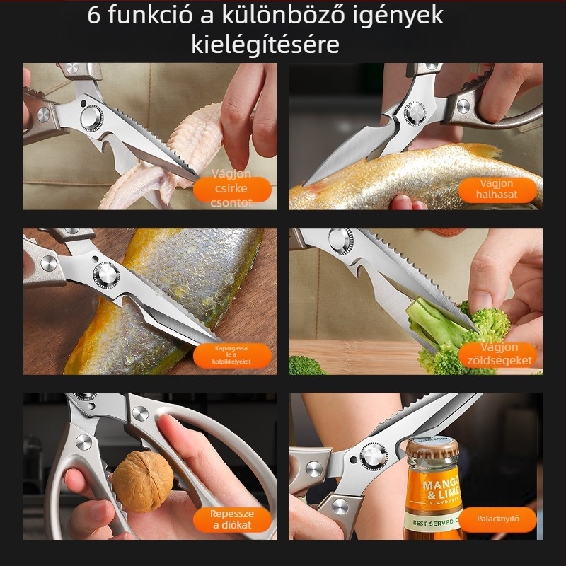 SK5 rozsdamentes acél konyhai olló, negyedik generációs, többfunkciós, a halakhoz, a csirke lábához és a csontokhoz