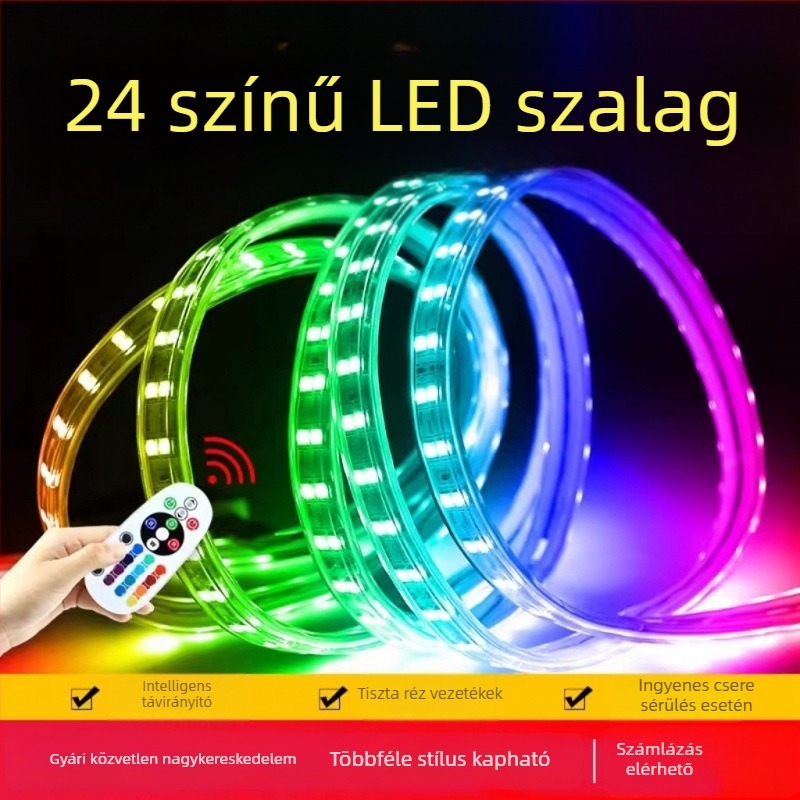 RGB színváltós LED-szalag beltéri és kültéri használatra, vízálló, 220V neon hangulatvilágítás