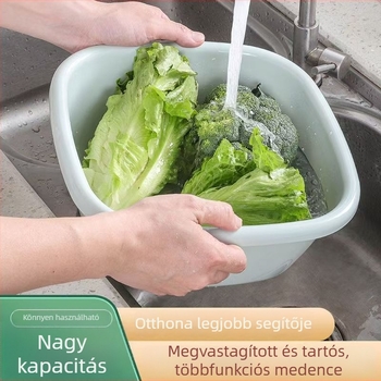 Nagy műanyag mosómedence háztartási használatra, négyszögletes, vastag falú, zöldségek, ruhák és lábak mosására; ideális a konyhában, kollégiumban és a fürdőszobában