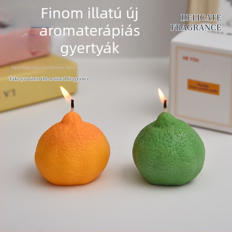 Citrom illatú szójagyertya, kézzel készített, gyümölcs alakú – citrom