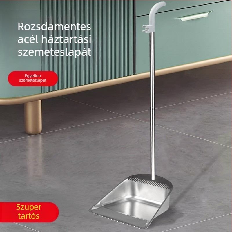 Rozsdamentes acélból készült háztartási seprű és portörlőlapát készlet, két darabos