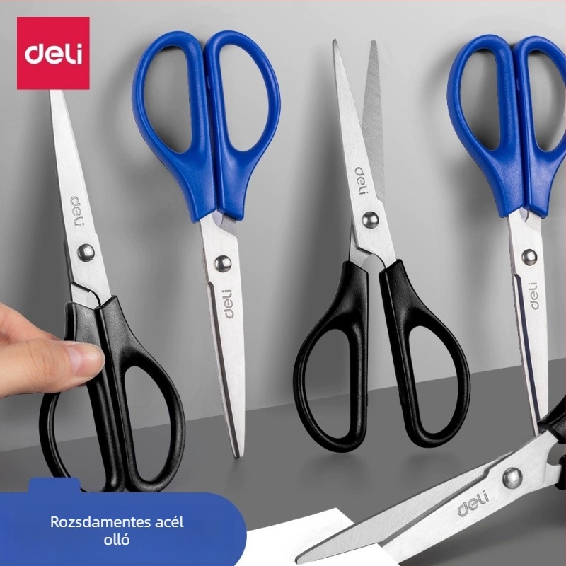 Deli 0603 Olló irodai és otthoni használatra, diákoknak kézműves vágáshoz és papírvágáshoz, 170 mm, rozsdamentes acél