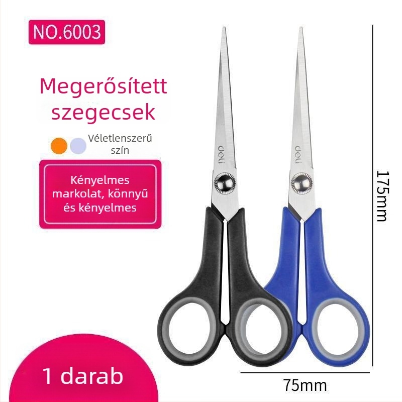 Deli 0603 Olló irodai és otthoni használatra, diákoknak kézműves vágáshoz és papírvágáshoz, 170 mm, rozsdamentes acél