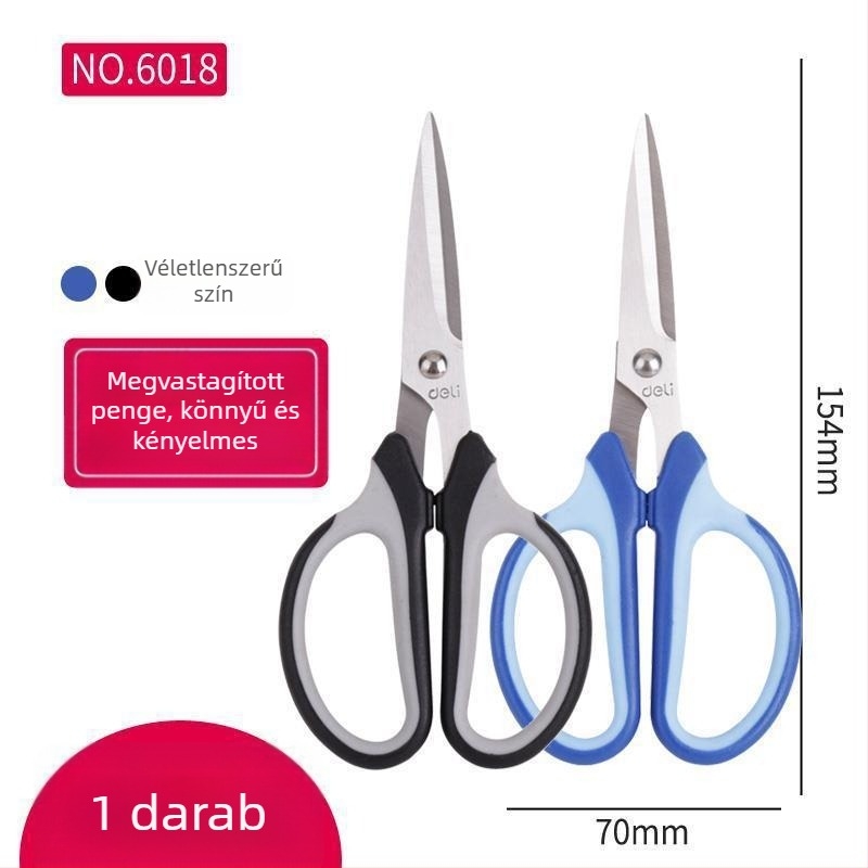 Deli 0603 Olló irodai és otthoni használatra, diákoknak kézműves vágáshoz és papírvágáshoz, 170 mm, rozsdamentes acél