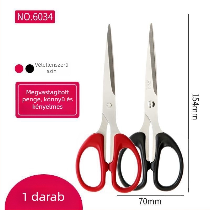 Deli 0603 Olló irodai és otthoni használatra, diákoknak kézműves vágáshoz és papírvágáshoz, 170 mm, rozsdamentes acél