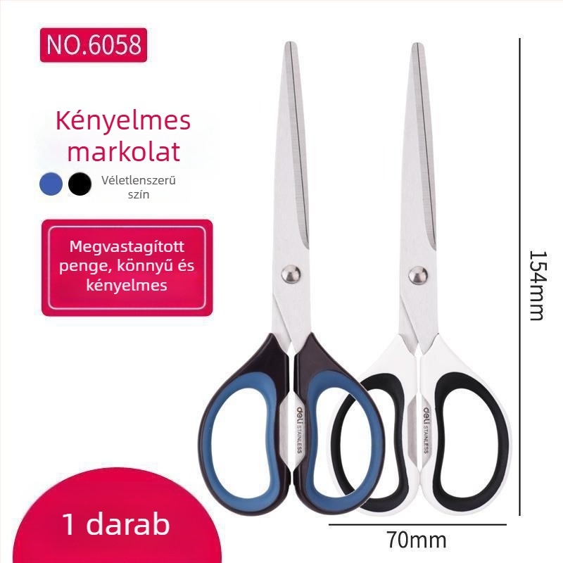 Deli 0603 Olló irodai és otthoni használatra, diákoknak kézműves vágáshoz és papírvágáshoz, 170 mm, rozsdamentes acél