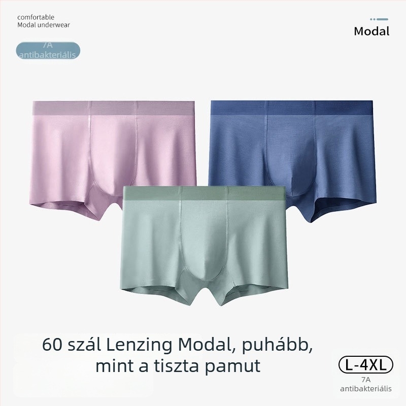 Férfiak számára készült Modal bokseralsó, középmagasságú, légáteresztő, antibakteriális, 60 darab, varrat nélküli, egyszínű