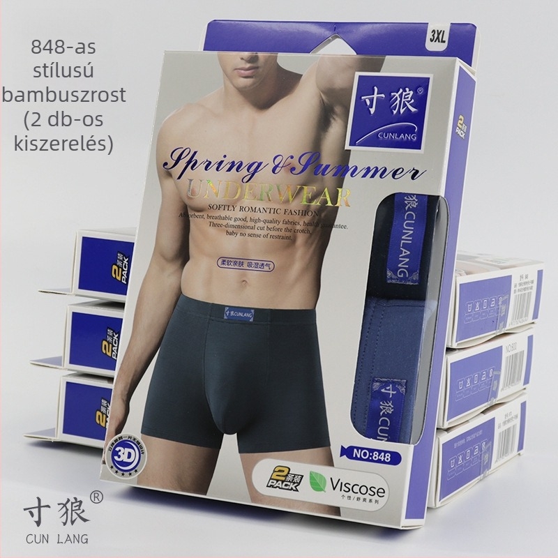 2 pár férfi modal pamut boxeralsó, lélegző, középmagas derekú, dobozos csomagolás