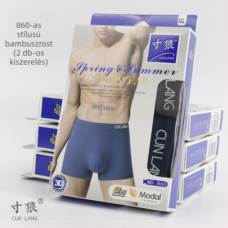 2 pár férfi modal pamut boxeralsó, lélegző, középmagas derekú, dobozos csomagolás