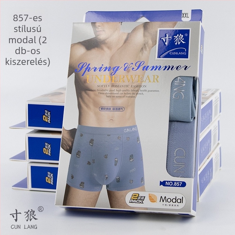 2 pár férfi modal pamut boxeralsó, lélegző, középmagas derekú, dobozos csomagolás