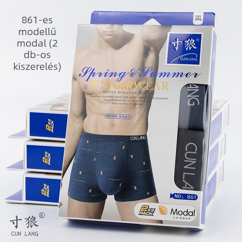 2 pár férfi modal pamut boxeralsó, lélegző, középmagas derekú, dobozos csomagolás