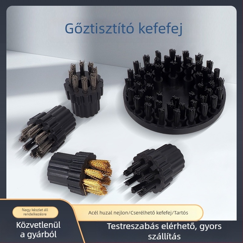 Magas hőmérsékletű gőztisztító motor tisztítófej készlet: kis kerek ecset, réz ecset, acél ecset, üvegkaparó