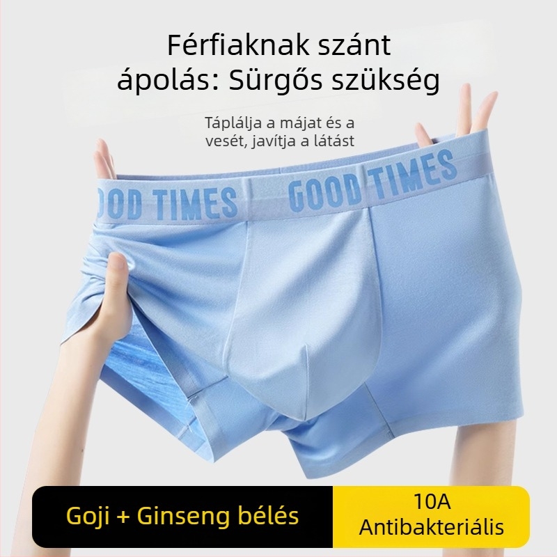 Modal anyagú férfi boxeralsó középmagas derekú, antibakteriális 10A, ginseng és goji kivonattal, lélegző ágyéktáji rész, tinédzsereknek és felnőtteknek