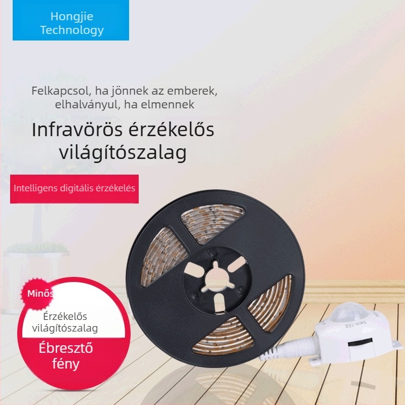 12V LED-szalag 2835 az ágynál, fényvezérléssel és mozgásérzékelővel, gardróbhoz és ruhásszekrényhez, intelligens érzékelés