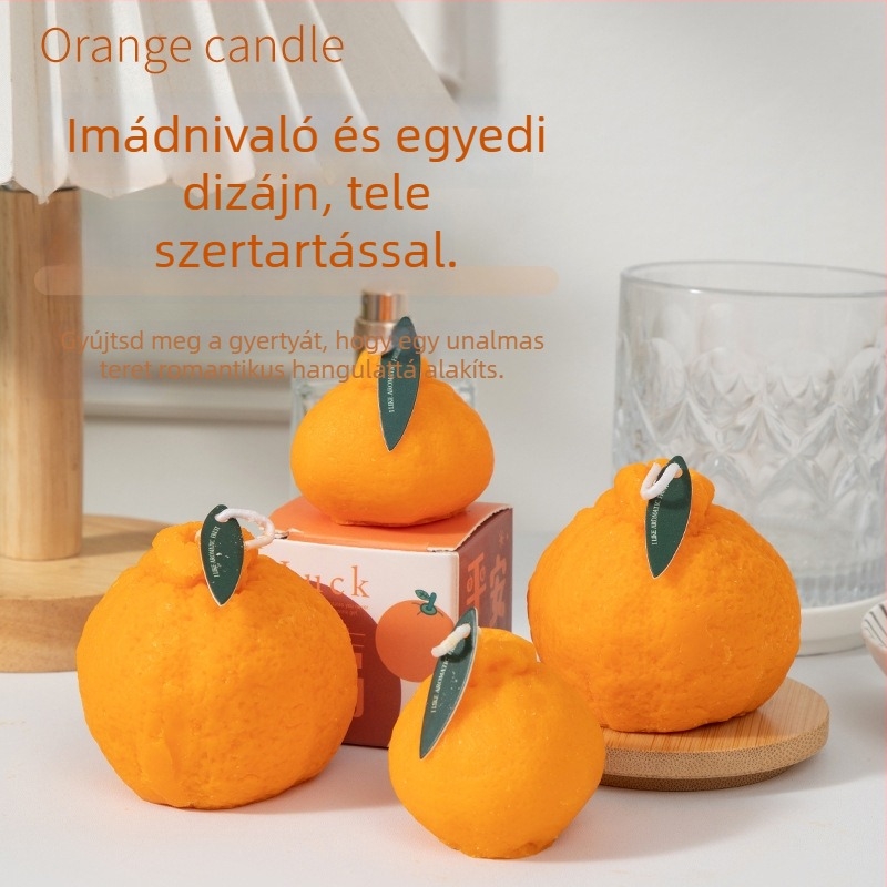 Kézzel készített narancs illatú gyertya, gyümölcs alakú, szójaviasz keverék
