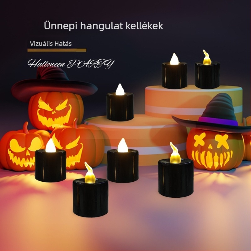 Fekete burkolatú LED gyertya, élethű elektromos gyertya Halloween dekorációhoz és parti rekvizitekhez