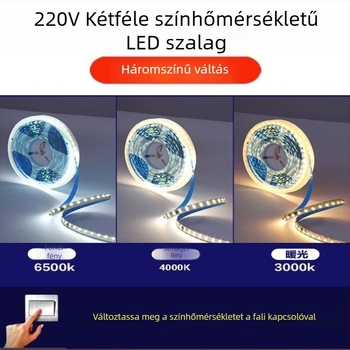 220V-os háromszínű LED-szalag csupasz panelra ragasztva, meghajtó nélkül, beltéri hangulatos világítás