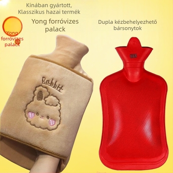 Yongzi márkájú forróvíz-tartó palack dupla textilborítással, gumírozott, egysíkú diagonális szövés, kézre, hasra és lábra használható, meleg és hideg üzemmód