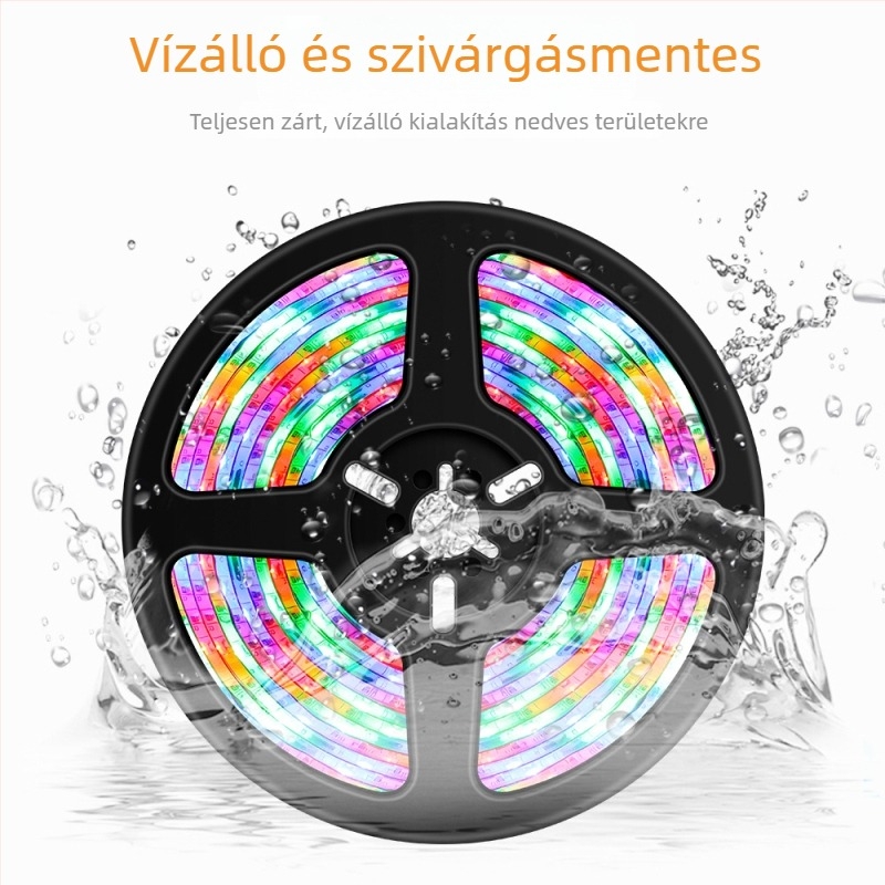 RGB LED-szalag távirányítóval, 16 szín, vízálló, USB neon dekoratív rugalmas szalag
