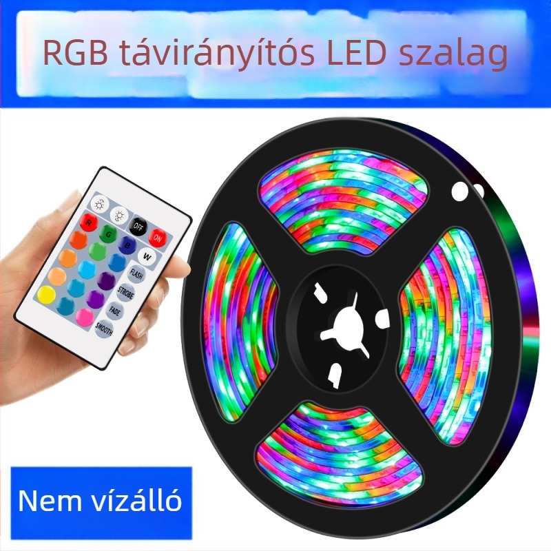RGB LED-szalag távirányítóval, 16 szín, vízálló, USB neon dekoratív rugalmas szalag