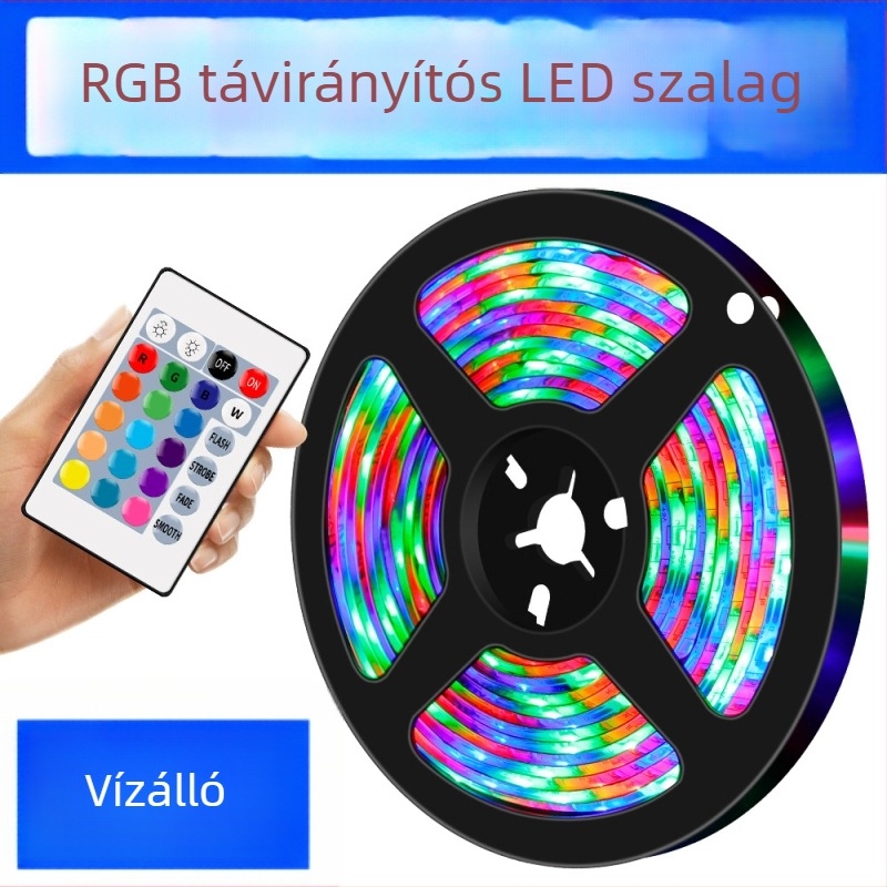 RGB LED-szalag távirányítóval, 16 szín, vízálló, USB neon dekoratív rugalmas szalag