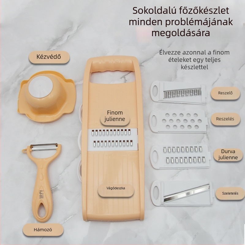 Multifunkcionális zöldségvágó rozsdamentes acél reszelővel és cserélhető pengékkel