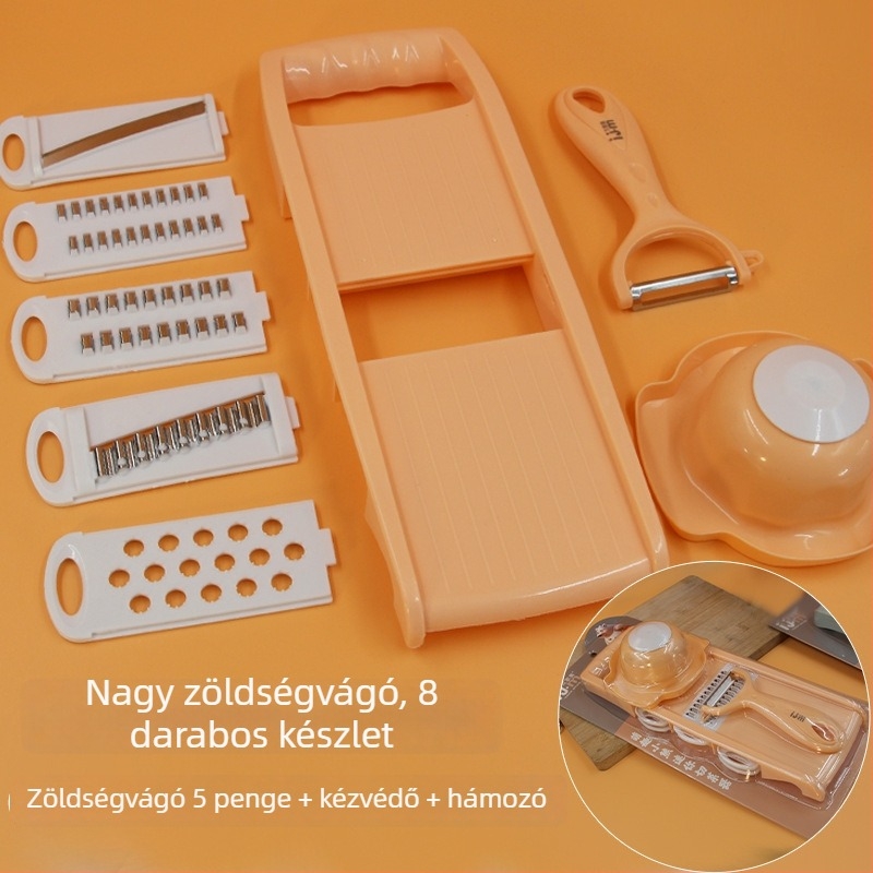 Multifunkcionális zöldségvágó rozsdamentes acél reszelővel és cserélhető pengékkel