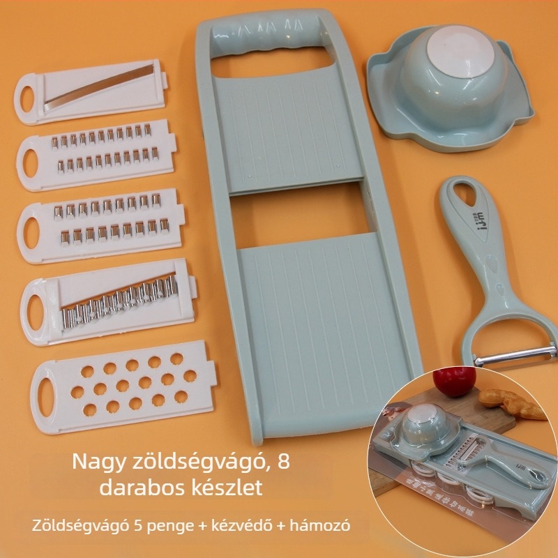 Multifunkcionális zöldségvágó rozsdamentes acél reszelővel és cserélhető pengékkel