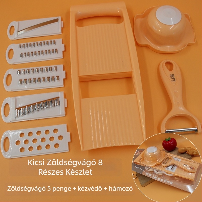 Multifunkcionális zöldségvágó rozsdamentes acél reszelővel és cserélhető pengékkel