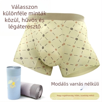Sima varrás nélküli modal férfi boxeralsó, hűs érzet, középmagasságú, mintás