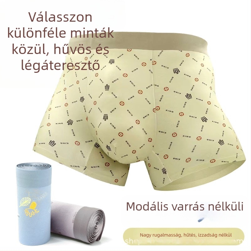 Sima varrás nélküli modal férfi boxeralsó, hűs érzet, középmagasságú, mintás