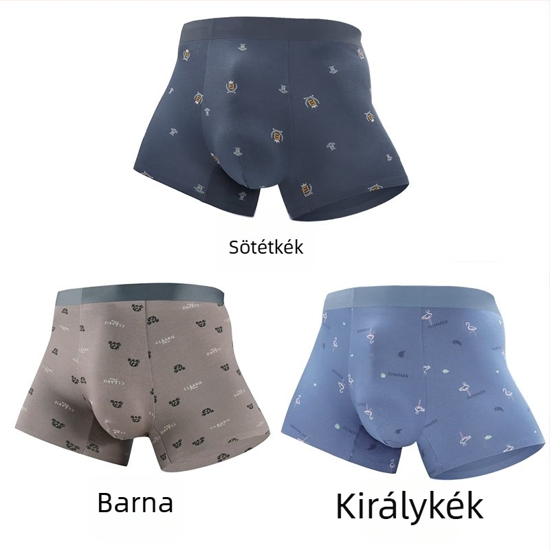 Sima varrás nélküli modal férfi boxeralsó, hűs érzet, középmagasságú, mintás