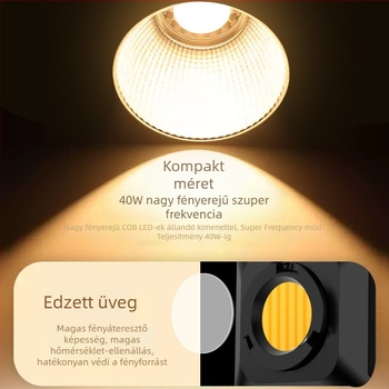 Beidi T40 40W COB fotózó fény, állítható színhőmérséklet 2700K–6500K, professzionális élő közvetítéshez és portré videókhoz