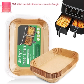Négyszögletes sütőpapír légsütőhöz, nagy vastagságú, 20 cm, szilikon bevonatú sütőpapír, élelmiszer-minőség, tapadásmentes