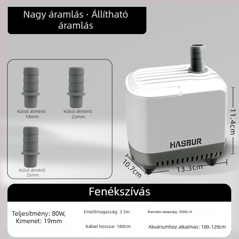 Akvarisztikai merülő pumpa alsó szívóval, nagy áramlású, szűrés és keringés, csendes vízcsere pumpa