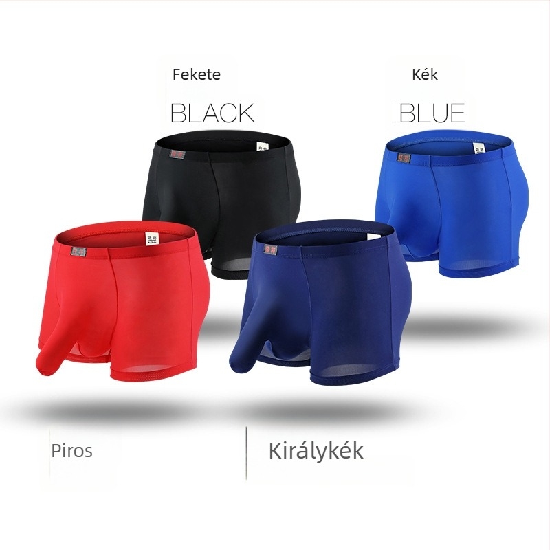 Férfiak számára lélegző ice silk boxeralsó, egyszínű, középmagas derekú