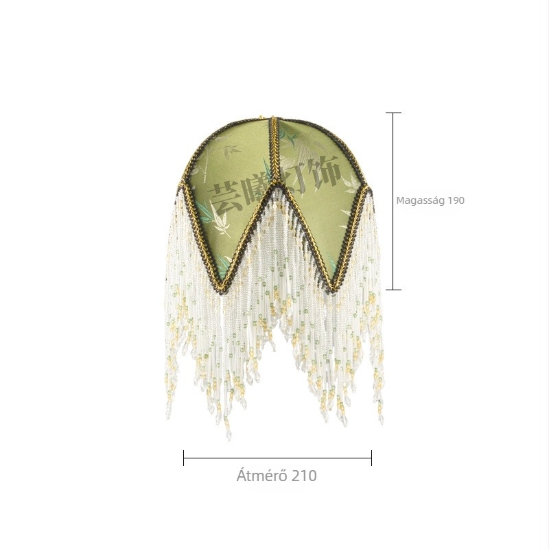 Vintage textil lámpabura tassel díszítéssel – kézzel készített, francia stílusú lux dekoráció asztali lámpához