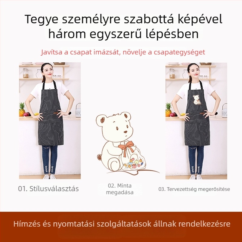 Nyári csíkos pamut-len kötény nyakpánttal a konyhához és a kávézóhoz