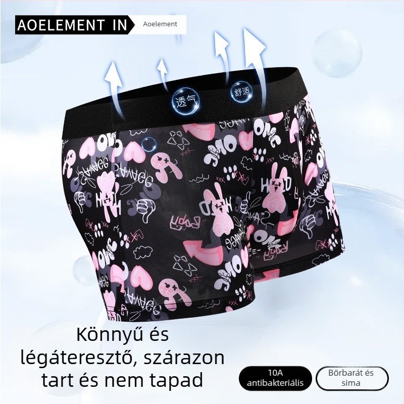 Férfi Ice Silk antibakteriális boxer brief, könnyű, lélegző, anime mintás, nyári alsónemű, középmagas derék