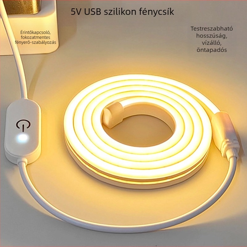 USB LED-szalag, 5V, rugalmas neon-silikon, vízálló, smink tükörhöz, éjjeliszekrény és TV háttérvilágítás