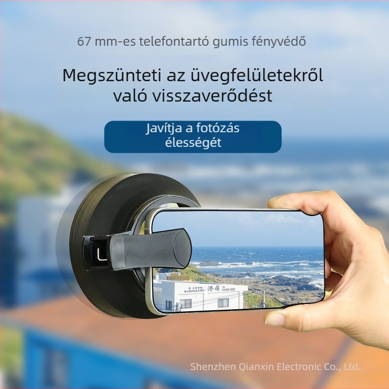 67 mm-es gumírozott objektív árnyékoló telefonhoz – rögzítő klip, reflexiók kizárása