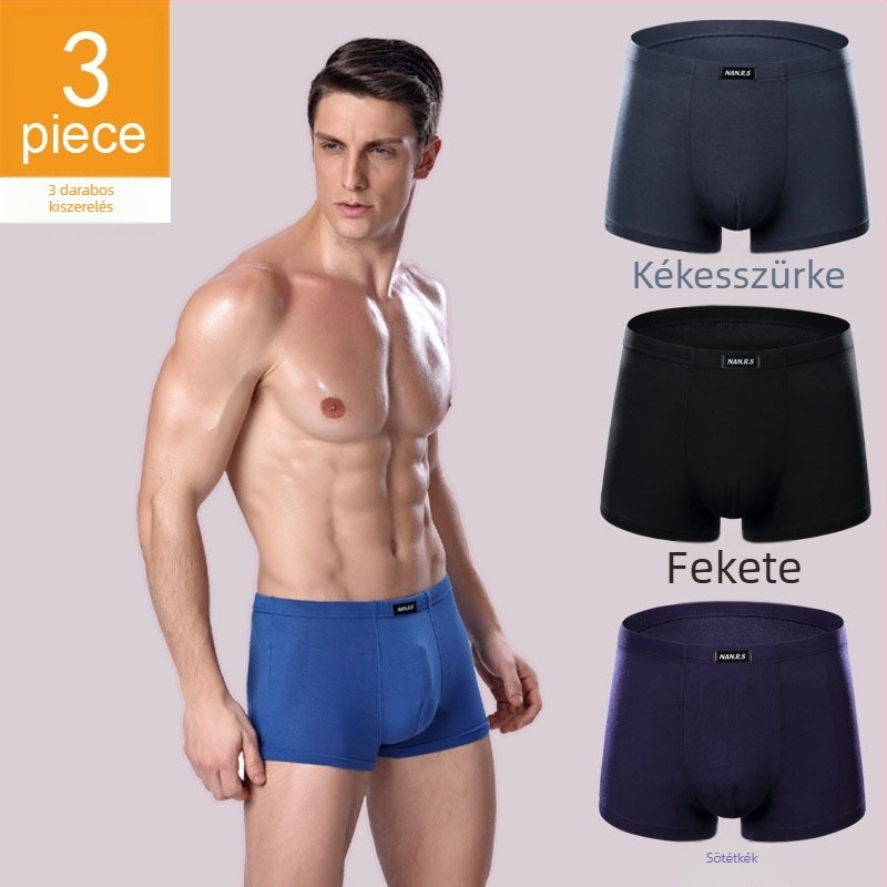 3 darabos férfi modal boxer alsónadrág, egyszínű, rugalmas, lélegző, vékony Ice Silk